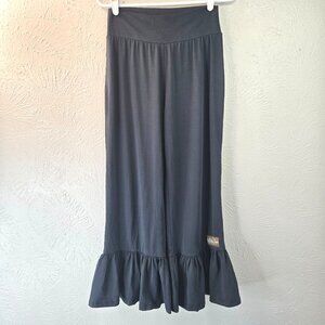 Matilda Jane Big Ruffle Pants M Navy Blue Wide Leg Palazzo Gaucho Hippie Pull On